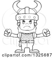 Lineart Clipart Of A Cartoon Blcak And White Mad Bigfoot Viking Royalty Free Outline Vector Illustration