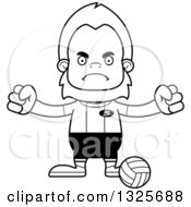 Lineart Clipart Of A Cartoon Blcak And White Mad Bigfoot Volleyball Player Royalty Free Outline Vector Illustration