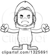 Lineart Clipart Of A Cartoon Blcak And White Mad Bigfoot Wrestler Royalty Free Outline Vector Illustration