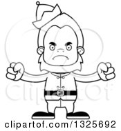 Lineart Clipart Of A Cartoon Blcak And White Mad Christmas Elf Bigfoot Royalty Free Outline Vector Illustration