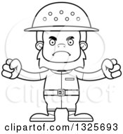 Lineart Clipart Of A Cartoon Blcak And White Mad Bigfoot Zookeeper Royalty Free Outline Vector Illustration