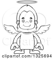 Poster, Art Print Of Cartoon Black And White Happy Bigfoot Angel