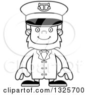 Lineart Clipart Of A Cartoon Blcak And White Happy Bigfoot Captain Royalty Free Outline Vector Illustration