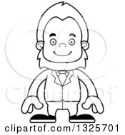 Lineart Clipart Of A Cartoon Blcak And White Happy Bigfoot Businessman Royalty Free Outline Vector Illustration