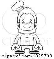 Lineart Clipart Of A Cartoon Blcak And White Happy Bigfoot Chef Royalty Free Outline Vector Illustration