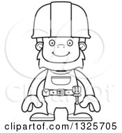 Poster, Art Print Of Cartoon Black And White Happy Bigfoot Construction Worker