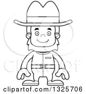 Lineart Clipart Of A Cartoon Blcak And White Happy Cowboy Bigfoot Royalty Free Outline Vector Illustration