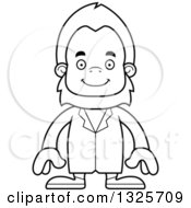 Lineart Clipart Of A Cartoon Blcak And White Happy Bigfoot Doctor Royalty Free Outline Vector Illustration