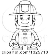 Poster, Art Print Of Cartoon Black And White Happy Bigfoot Firefighter