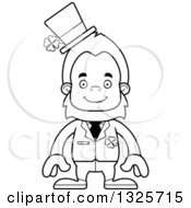Lineart Clipart Of A Cartoon Blcak And White Happy St Patricks Day Bigfoot Royalty Free Outline Vector Illustration