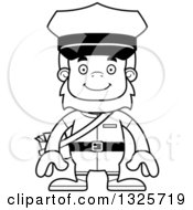 Lineart Clipart Of A Cartoon Blcak And White Happy Bigfoot Mailman Royalty Free Outline Vector Illustration
