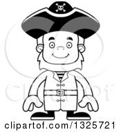 Lineart Clipart Of A Cartoon Blcak And White Happy Bigfoot Pirate Royalty Free Outline Vector Illustration