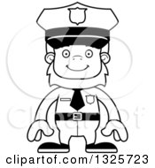 Lineart Clipart Of A Cartoon Blcak And White Happy Bigfoot Police Officer Royalty Free Outline Vector Illustration