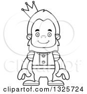 Lineart Clipart Of A Cartoon Blcak And White Happy Bigfoot Prince Royalty Free Outline Vector Illustration
