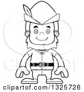 Lineart Clipart Of A Cartoon Blcak And White Happy Robin Hood Bigfoot Royalty Free Outline Vector Illustration