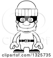 Lineart Clipart Of A Cartoon Blcak And White Happy Bigfoot Robber Royalty Free Outline Vector Illustration