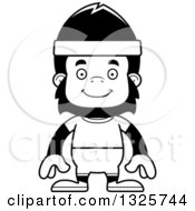 Lineart Clipart Of A Cartoon Black And White Happy Fitness Gorilla Royalty Free Outline Vector Illustration