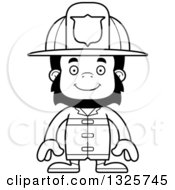 Poster, Art Print Of Cartoon Black And White Happy Gorilla Firefighter