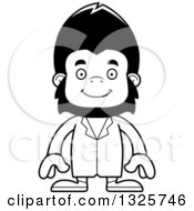 Lineart Clipart Of A Cartoon Black And White Happy Gorilla Doctor Royalty Free Outline Vector Illustration