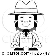 Lineart Clipart Of A Cartoon Black And White Happy Gorilla Detective Royalty Free Outline Vector Illustration