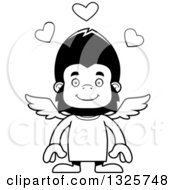 Lineart Clipart Of A Cartoon Black And White Happy Gorilla Cupid Royalty Free Outline Vector Illustration