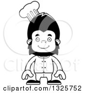 Lineart Clipart Of A Cartoon Black And White Happy Gorilla Chef Royalty Free Outline Vector Illustration