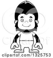 Lineart Clipart Of A Cartoon Black And White Happy Casual Gorilla Royalty Free Outline Vector Illustration