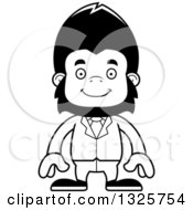 Lineart Clipart Of A Cartoon Black And White Happy Gorilla Businessman Royalty Free Outline Vector Illustration