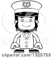 Lineart Clipart Of A Cartoon Black And White Happy Gorilla Captain Royalty Free Outline Vector Illustration
