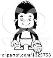 Lineart Clipart Of A Cartoon Black And White Happy Gorilla Beach Volleyball Player Royalty Free Outline Vector Illustration