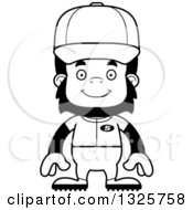 Lineart Clipart Of A Cartoon Black And White Happy Gorilla Baseball Player Royalty Free Outline Vector Illustration
