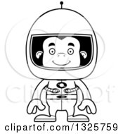 Lineart Clipart Of A Cartoon Black And White Happy Gorilla Astronaut Royalty Free Outline Vector Illustration