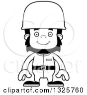 Lineart Clipart Of A Cartoon Black And White Happy Gorilla Soldier Royalty Free Outline Vector Illustration