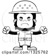 Lineart Clipart Of A Cartoon Black And White Mad Gorilla Zookeeper Royalty Free Outline Vector Illustration