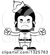 Lineart Clipart Of A Cartoon Black And White Mad Gorilla Christmas Elf Royalty Free Outline Vector Illustration