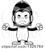 Lineart Clipart Of A Cartoon Black And White Mad Gorilla Wrestler Royalty Free Outline Vector Illustration