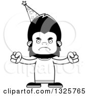 Lineart Clipart Of A Cartoon Black And White Mad Gorilla Wizard Royalty Free Outline Vector Illustration