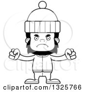 Lineart Clipart Of A Cartoon Black And White Mad Gorilla In Winter Clothes Royalty Free Outline Vector Illustration