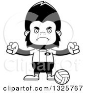 Lineart Clipart Of A Cartoon Black And White Mad Gorilla Volleyball Player Royalty Free Outline Vector Illustration