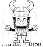 Lineart Clipart Of A Cartoon Black And White Mad Gorilla Viking Royalty Free Outline Vector Illustration