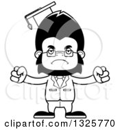 Lineart Clipart Of A Cartoon Black And White Mad Gorilla Professor Royalty Free Outline Vector Illustration