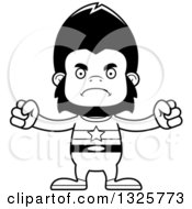 Lineart Clipart Of A Cartoon Black And White Mad Gorilla Super Hero Royalty Free Outline Vector Illustration