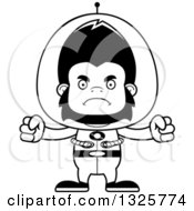 Lineart Clipart Of A Cartoon Black And White Mad Futuristic Space Gorilla Royalty Free Outline Vector Illustration