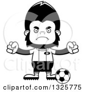 Lineart Clipart Of A Cartoon Black And White Mad Gorilla Soccer Player Royalty Free Outline Vector Illustration