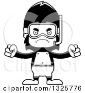 Poster, Art Print Of Cartoon Black And White Mad Gorilla In Snorkel Gear