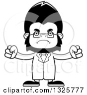 Lineart Clipart Of A Cartoon Black And White Mad Gorilla Scientist Royalty Free Outline Vector Illustration