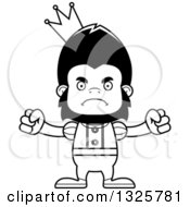 Lineart Clipart Of A Cartoon Black And White Mad Gorilla Prince Royalty Free Outline Vector Illustration
