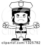 Lineart Clipart Of A Cartoon Black And White Mad Gorilla Police Officer Royalty Free Outline Vector Illustration