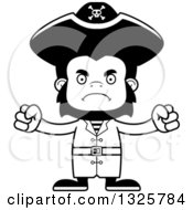 Lineart Clipart Of A Cartoon Black And White Mad Gorilla Pirate Royalty Free Outline Vector Illustration