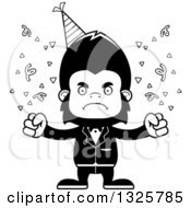 Lineart Clipart Of A Cartoon Black And White Mad Party Gorilla Royalty Free Outline Vector Illustration